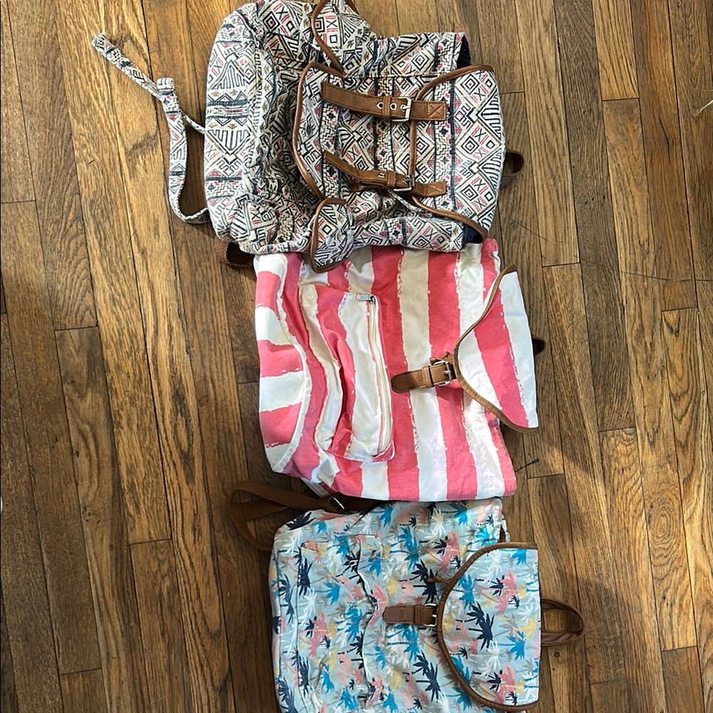 Trendy Backpack Trio - Geometric, Striped, Floral